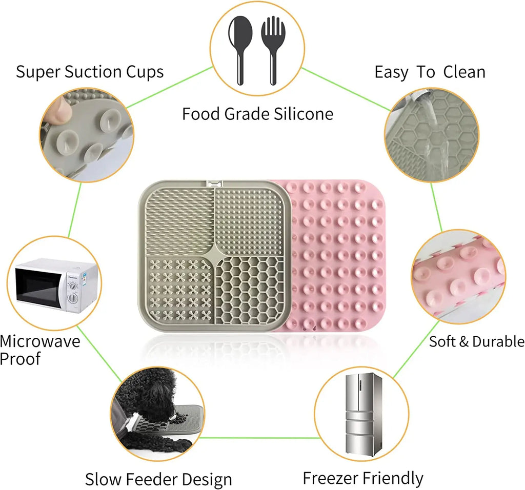 Dog Lick Mat with Suction Cups Slow Feeders Licking Pet Anxiety Relief Cat Training for Food, Yogurt, Peanut Butter
